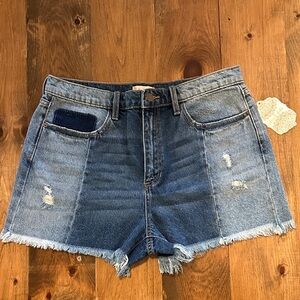 Altar'd State Two Toned Color Block Jean Shorts